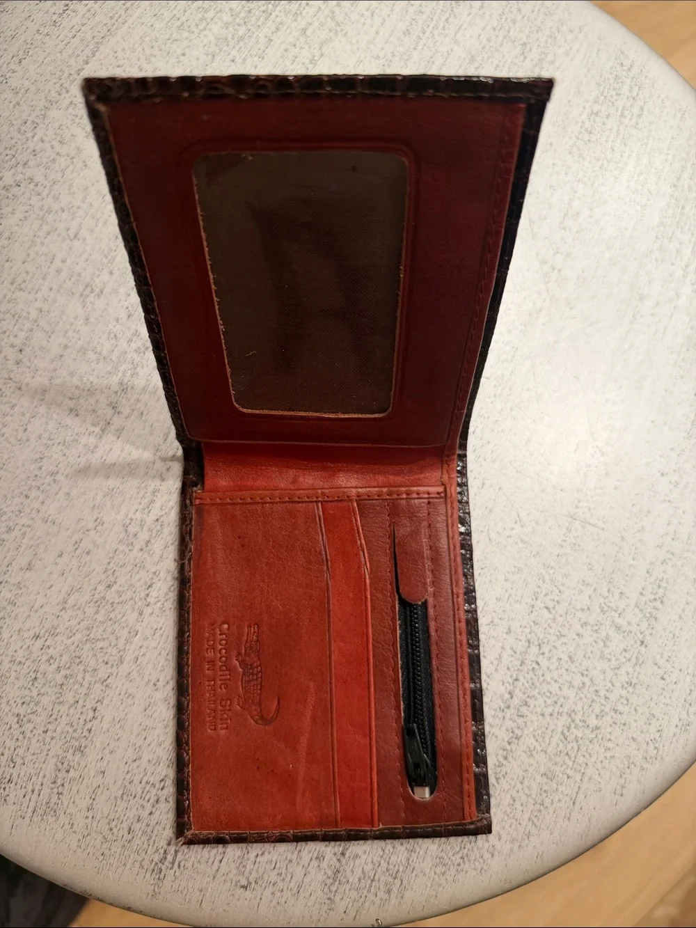 Embossed Medium Brown croc Leather Card Holder/ wallet with Gold Logo